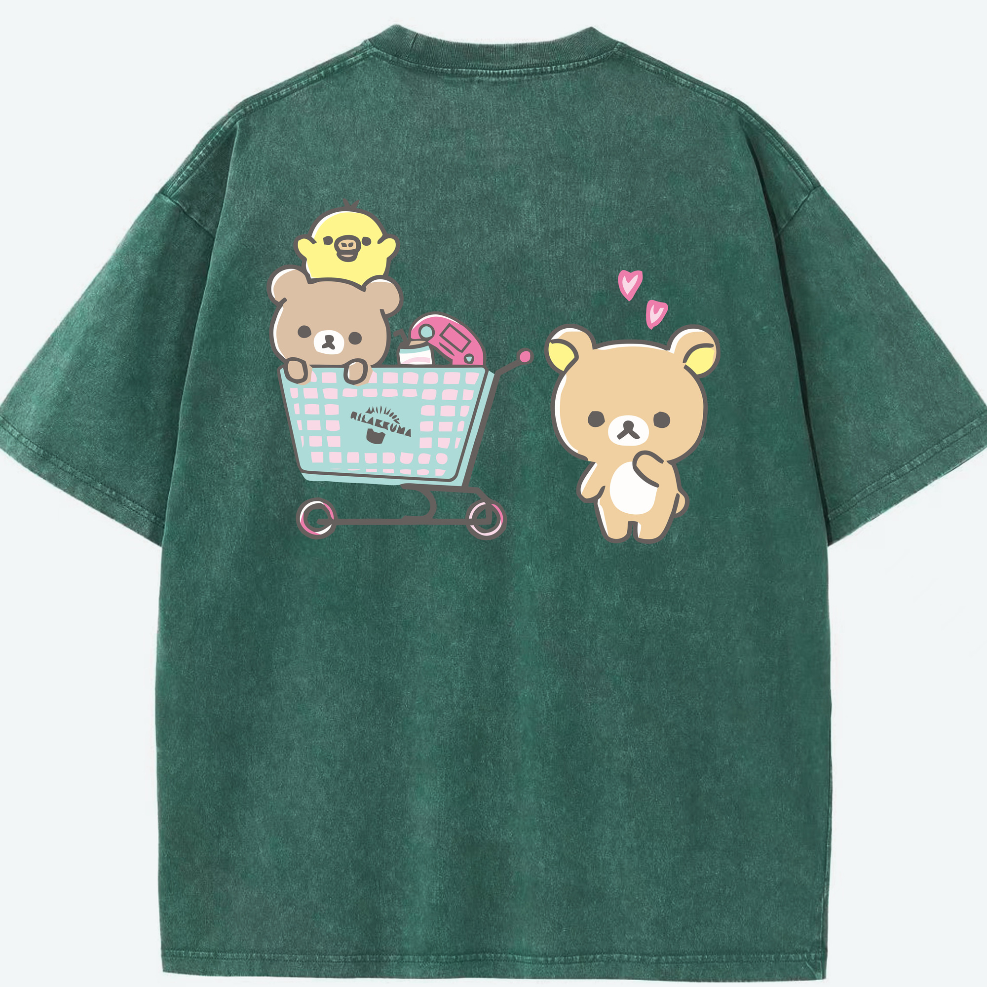 （画像用） リラックマ リラックマ キイロイトリ Rilakkuma Korilakkuma Kiiroitori 綿100% ヴィンテージ風 半袖Tシャツ（背面プリント）